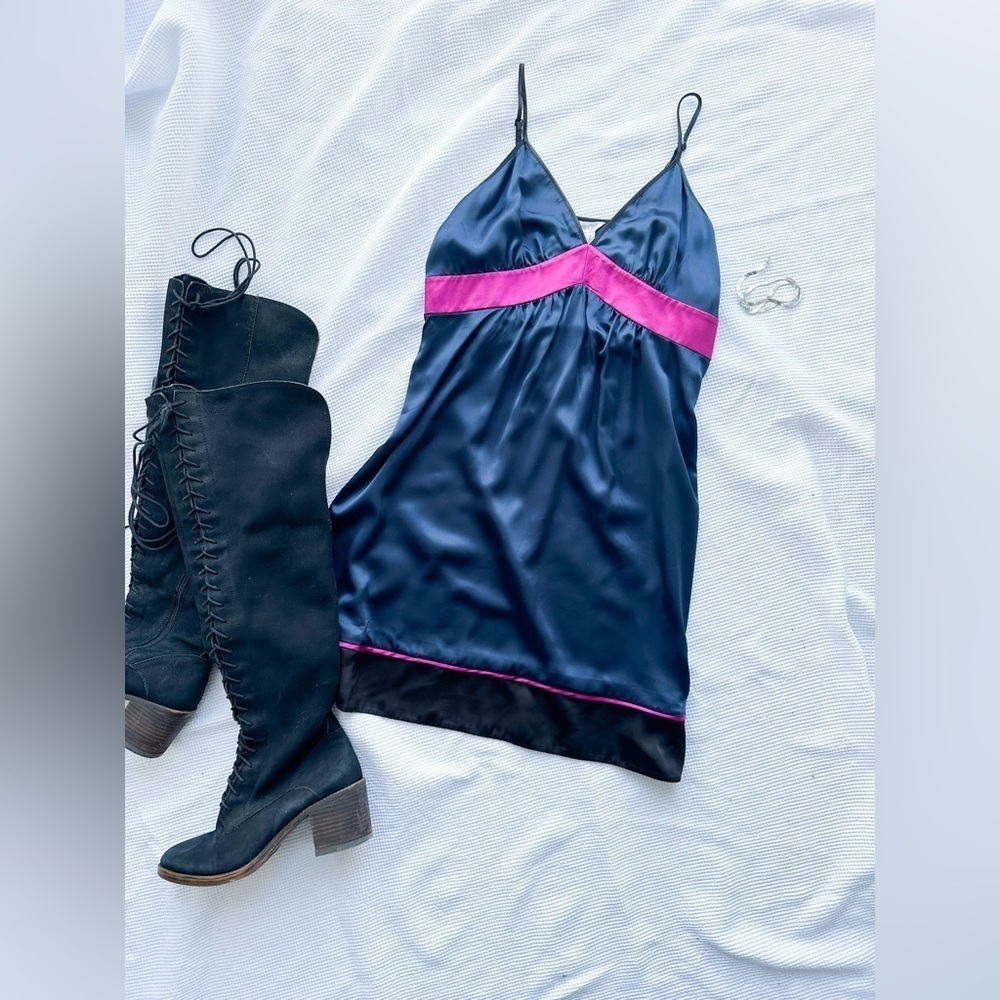 “Kensie Girl”- Satin Slip Dress - Spaghetti Strap- Navy/Pink/Black - Size:Medium - Picture 2 of 15